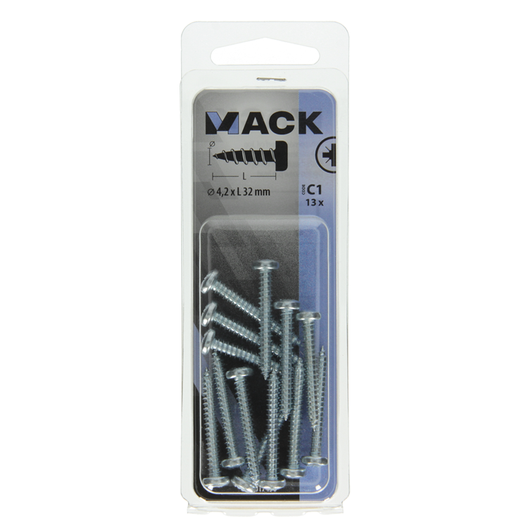 Mack 1017450 - zelftappende schroef cyl kop verz. 13st 4,2 x 32 mm | 10 stuks