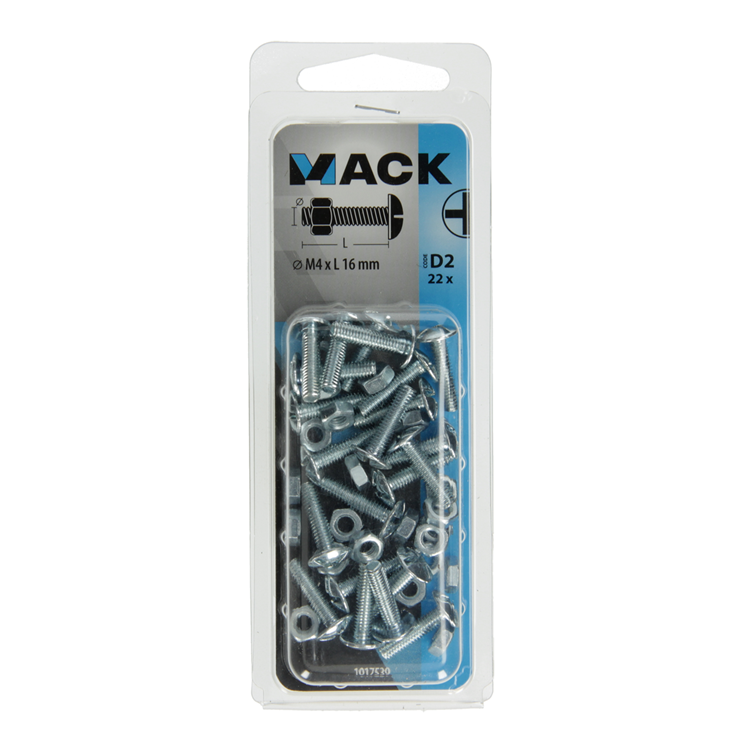 Mack 1017539 - kachelbout + moer staal verzinkt 22 st m4 x 16 mm | 10 stuks