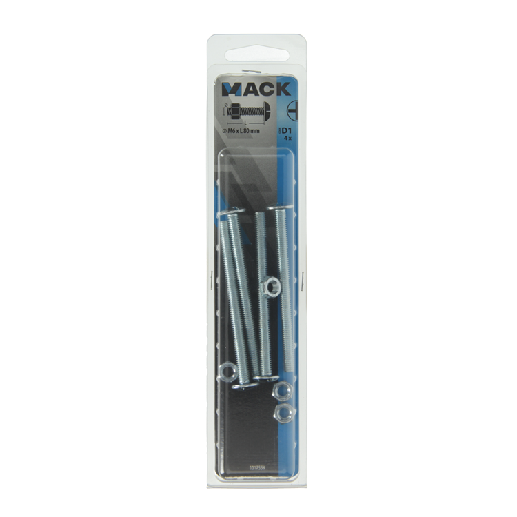 Mack 1017558 - kachelbout + moer staal verzinkt 4 st m6 x 80 mm | 5 stuks