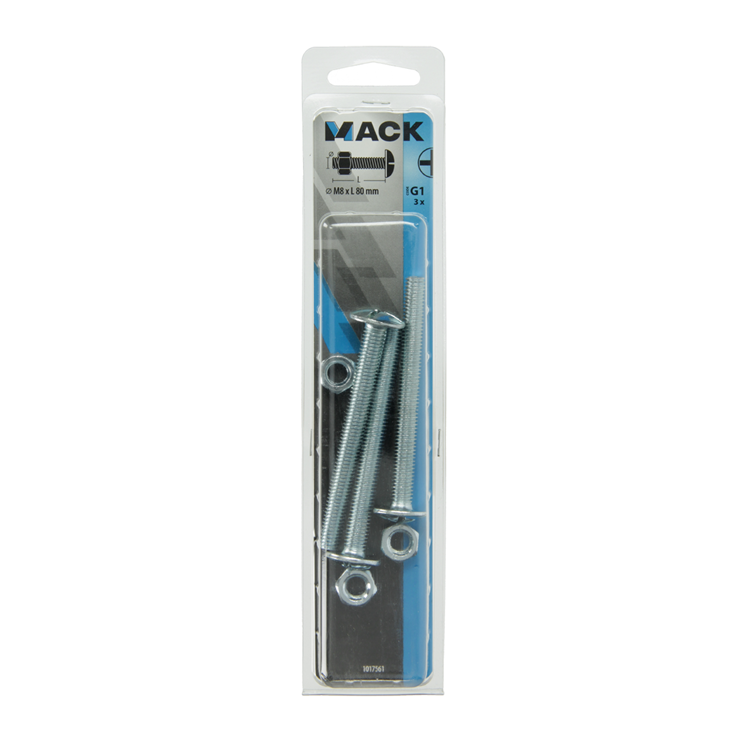 Mack 1017561 - kachelbout + moer staal verzinkt 3 st m8 x 80 mm | 5 stuks