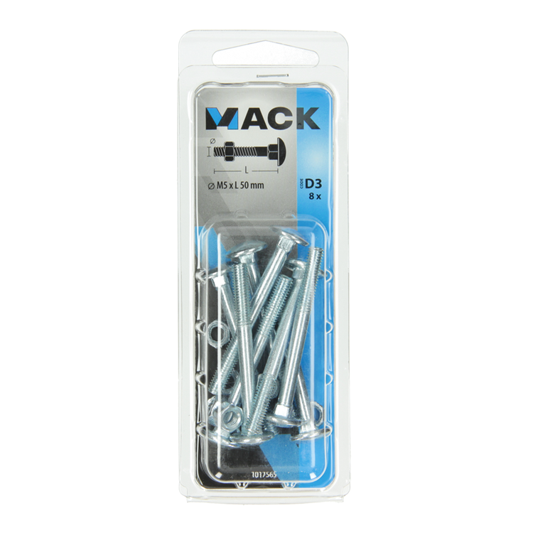 Mack 1017565 - houtbout + moer staal verzinkt8 st m5 x 50 mm | 5 stuks