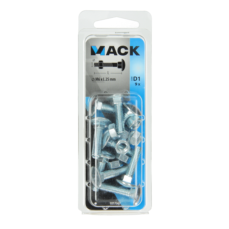 Mack 1017567 - houtbout + moer staal verzinkt9 st m6 x 25 mm | 5 stuks