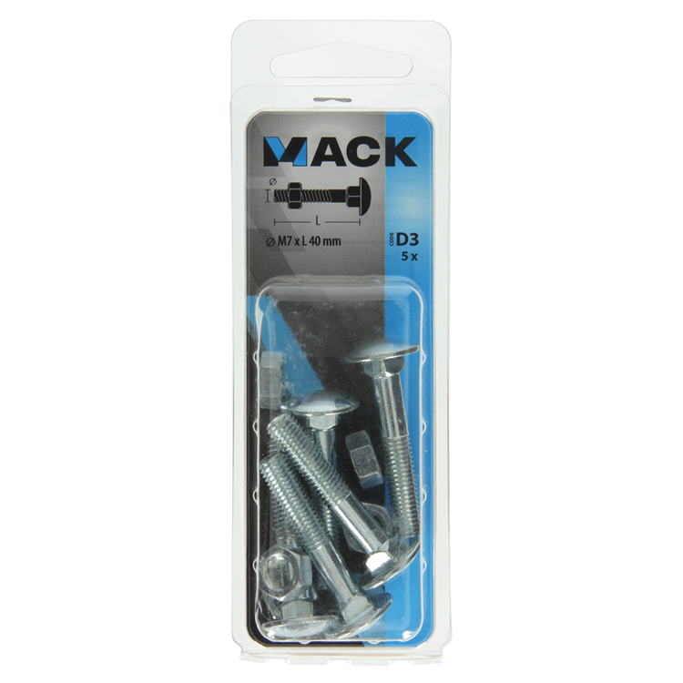 Mack 1017576 - houtbout + moer staal verzinkt5 st m7 x 40 mm | 5 stuks