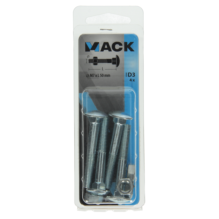 Mack 1017577 - houtbout + moer staal verzinkt4 st m7 x 50 mm | 5 stuks