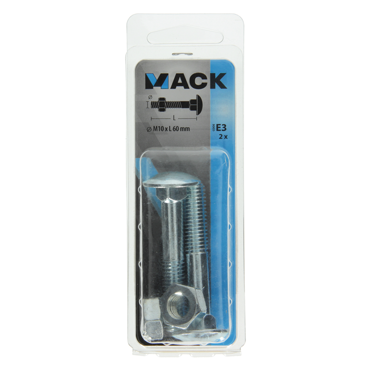 Mack 1017588 - houtbout + moer staal verzinkt2 st m10 x 60 mm | 5 stuks