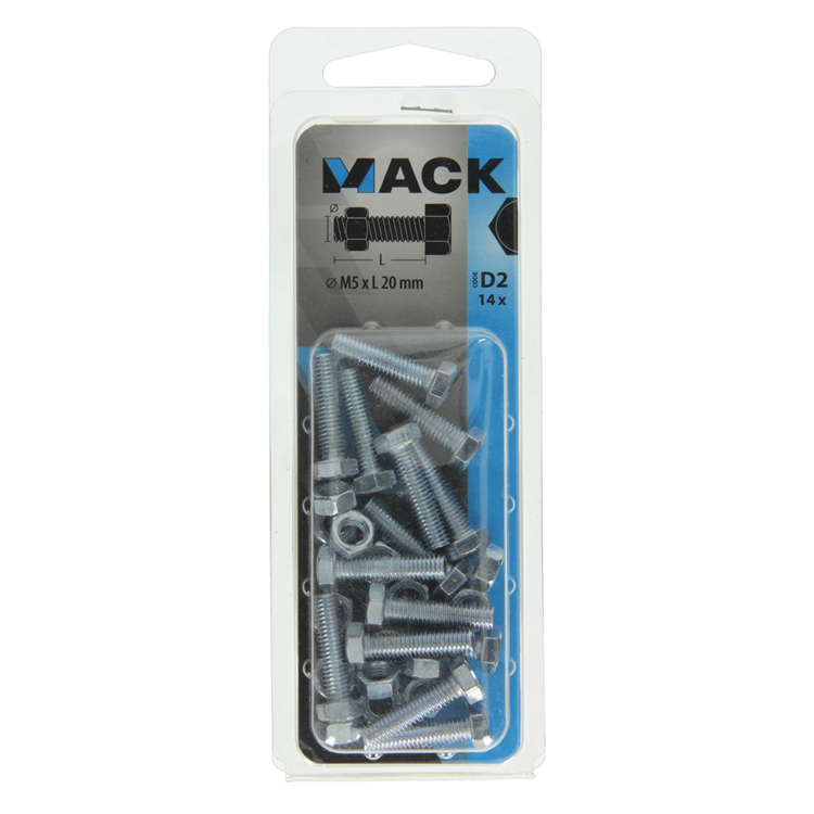 Mack 1017600 - tapbout + moer staal verzinkt 14 st m5 x 20 mm | 10 stuks