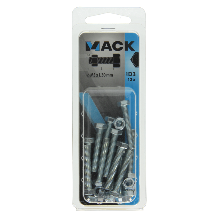 Mack 1017601 - tapbout + moer staal verzinkt 12 st m5 x 30 mm | 10 stuks