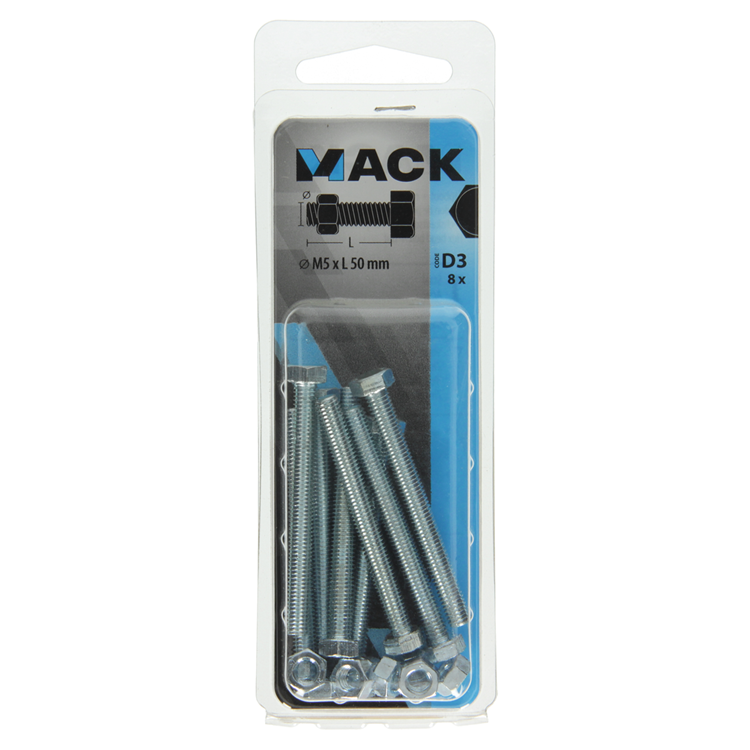Mack 1017603 - tapbout + moer staal verzinkt 8 st m5 x 50 mm | 10 stuks