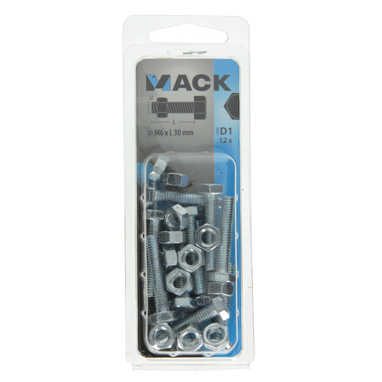 Mack 1017607 - tapbout + moer staal verzinkt 12 st m6 x 30 mm | 10 stuks