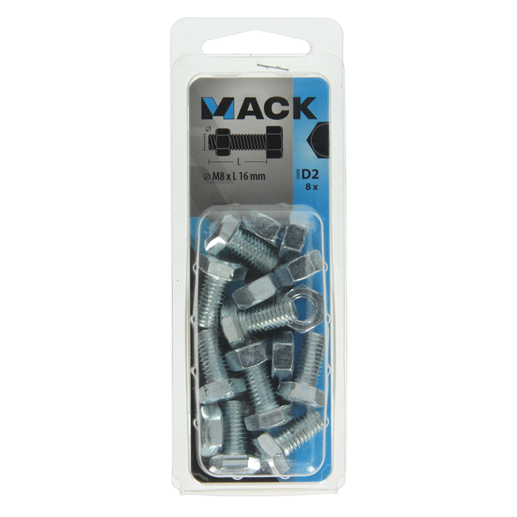 Mack 1017611 - tapbout + moer staal verzinkt 8 st m8 x 16 mm | 10 stuks