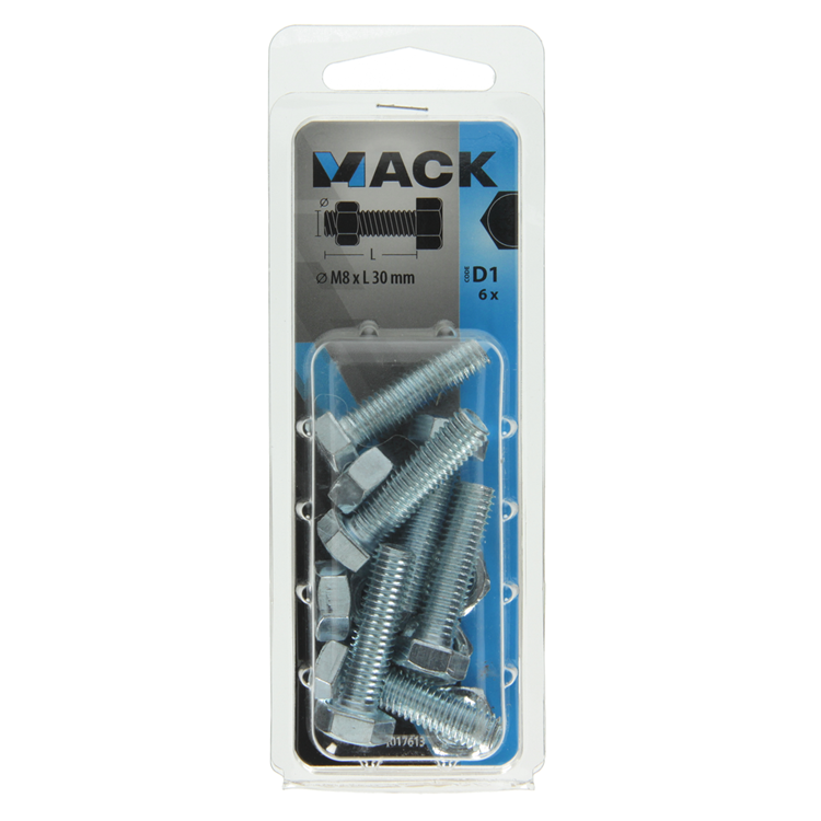Mack 1017613 - tapbout + moer staal verzinkt 6 st m8 x 30 mm | 5 stuks