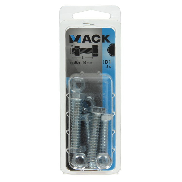 Mack 1017615 - tapbout + moer staal verzinkt 5 st m8 x 40 mm | 5 stuks