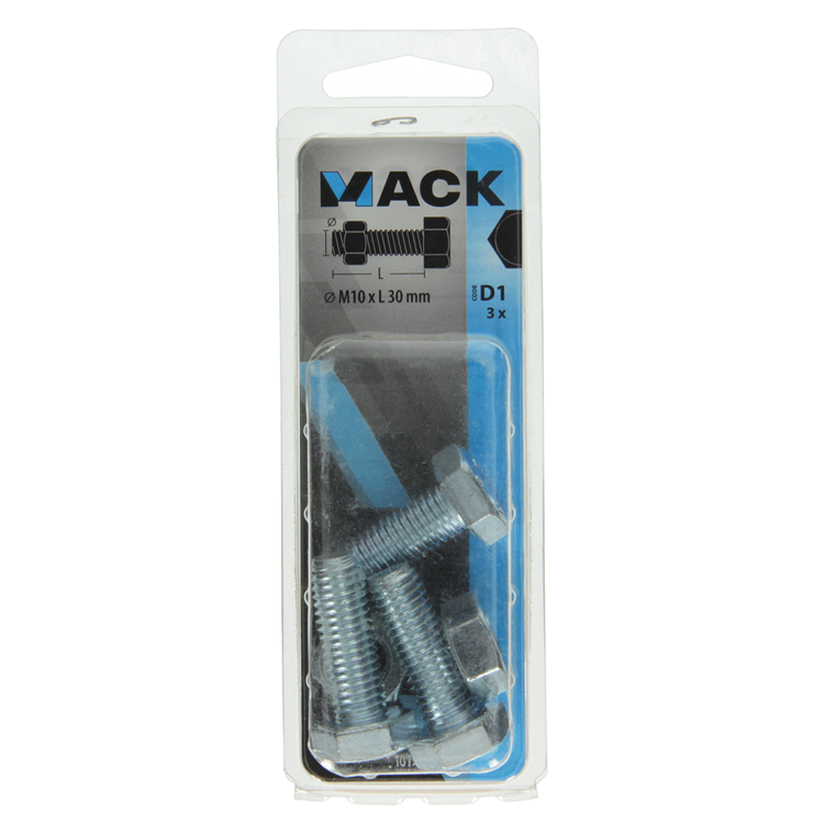 Mack 1017620 - tapbout + moer staal verzinkt 3 st m10 x 30 mm | 5 stuks
