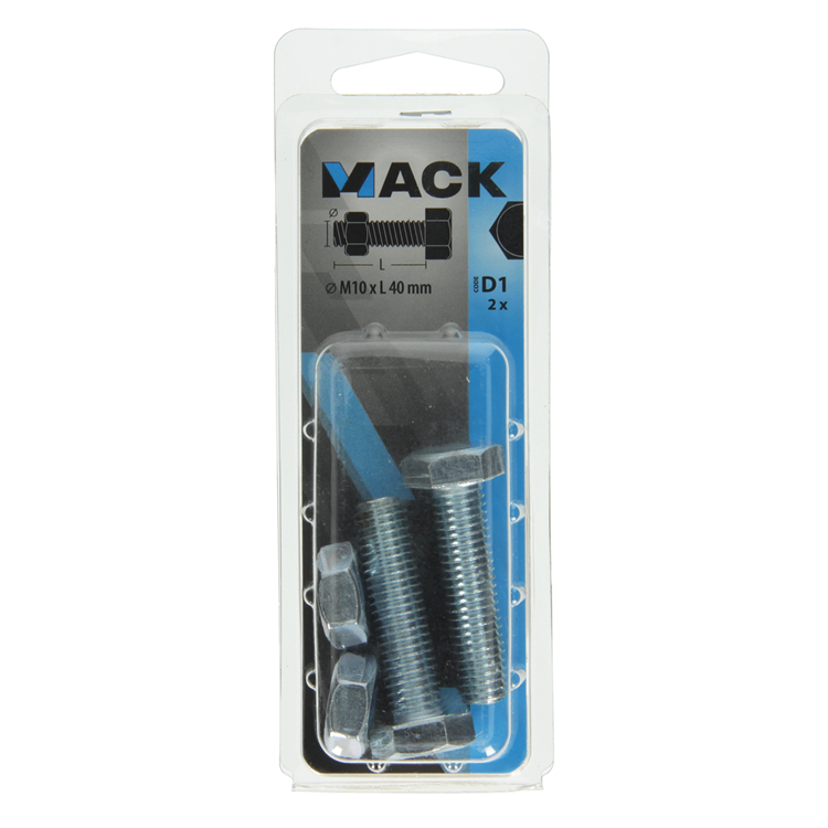 Mack 1017621 - tapbout + moer staal verzinkt 2 st m10 x 40 mm | 5 stuks
