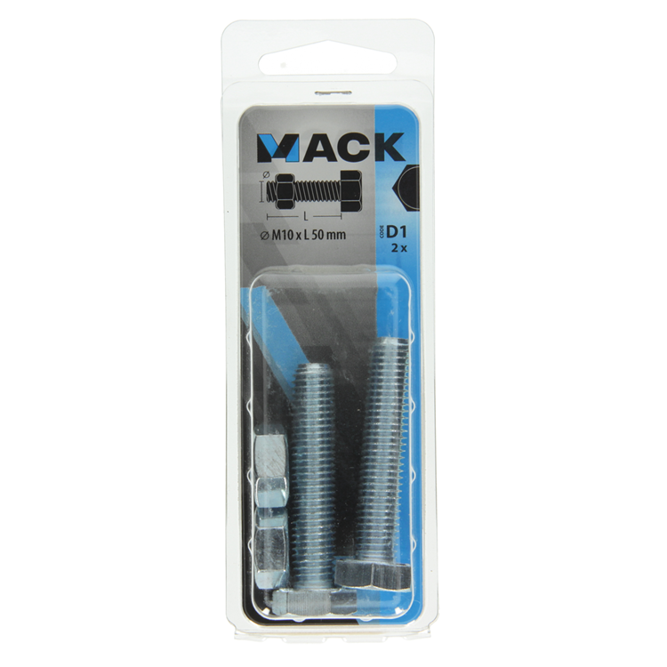 Mack 1017622 - tapbout + moer staal verzinkt 2 st m10 x 50 mm | 5 stuks