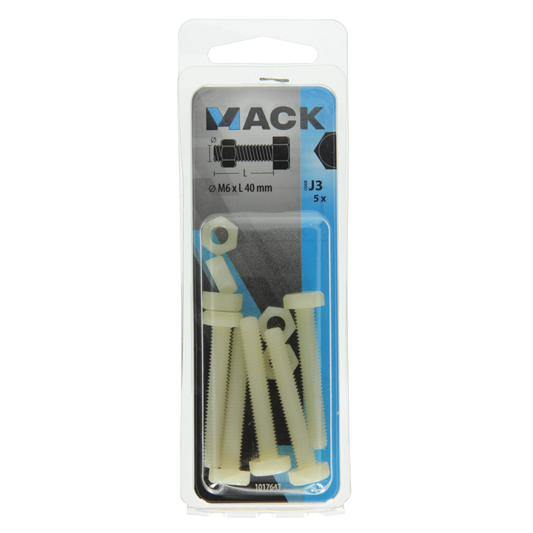 Mack 1017643 - tapbout + moer nylon 5 st m6 x 40 mm | 10 stuks