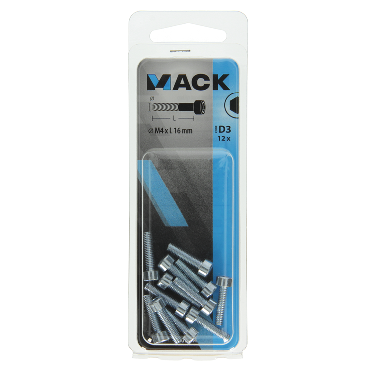 Mack 1017644 - binnenzeskant bout cyl.kop verz. 12 st m4 x 16 mm | 10 stuks
