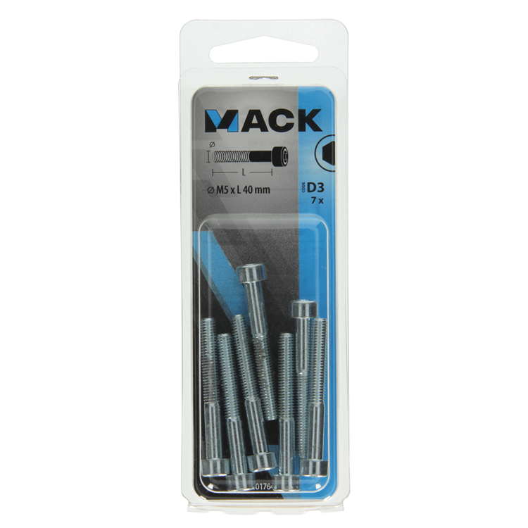 Mack 1017648 - binnenzeskant bout cyl.kop verz. 7 st m5 x 40 mm | 10 stuks