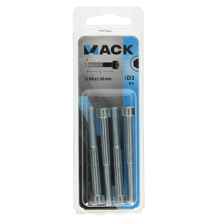 Mack 1017652 - binnenzeskant bout cyl.kop verz. 4 st m6 x 60 mm | 10 stuks