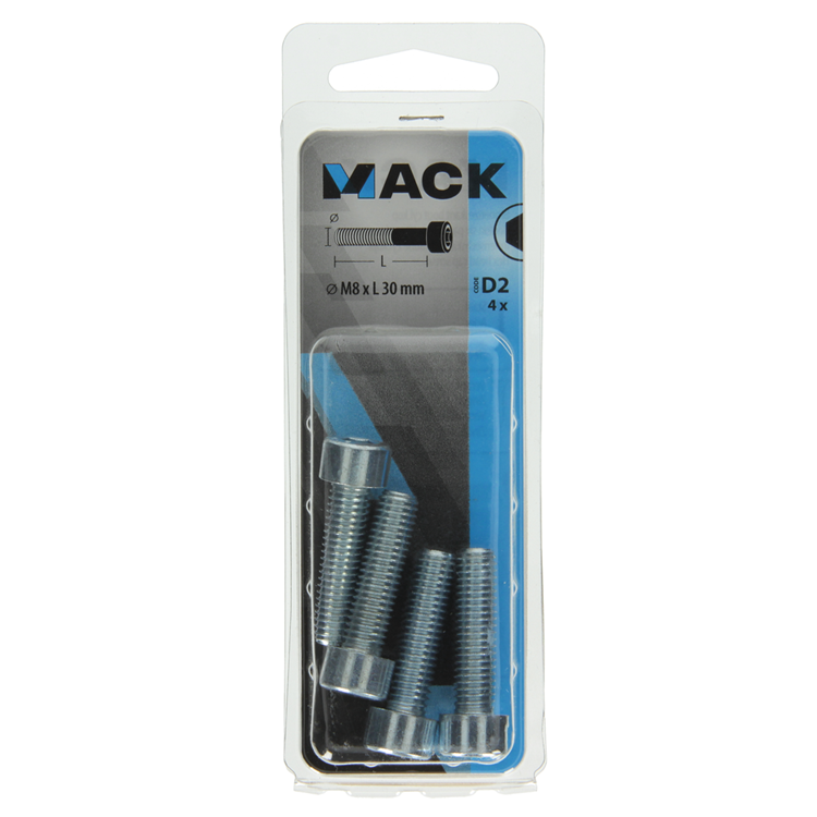 Mack 1017653 - binnenzeskant bout cyl.kop verz. 4 st m8 x 30 mm | 10 stuks