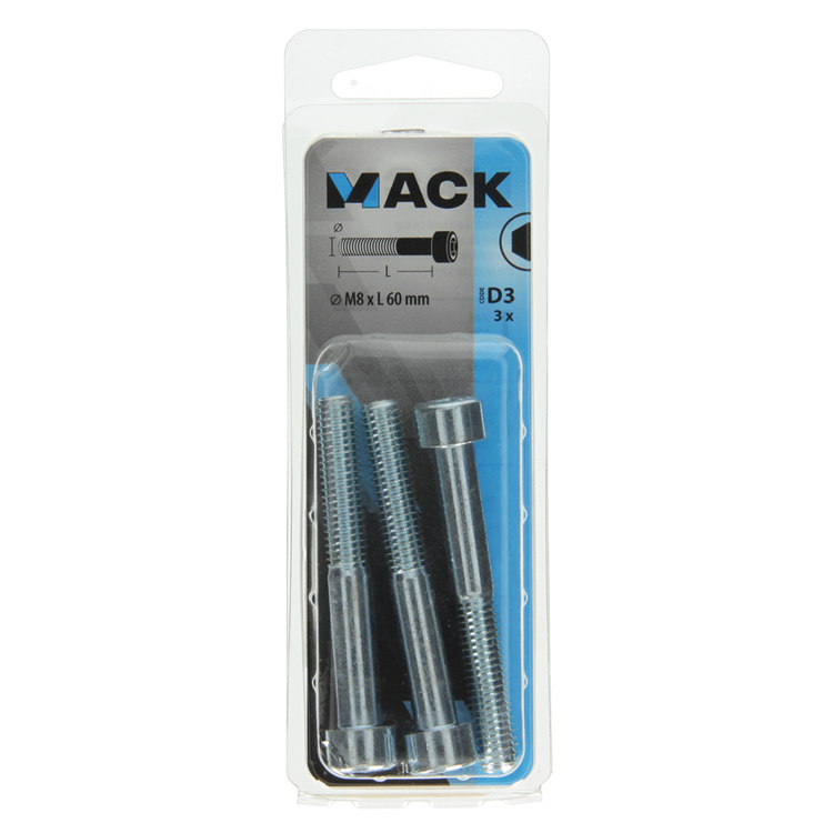 Mack 1017655 - binnenzeskant bout cyl.kop verz. 3 st m8 x 60 mm | 10 stuks
