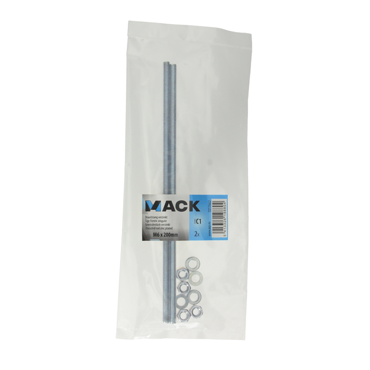 Mack 1017662 - draadeinde + sluitring + moer verz. 2st m6 x 200 mm | 10 stuks