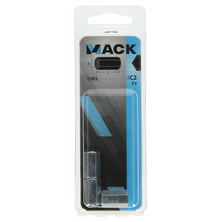 Mack 1017704 - zeskant verbindingsmoer verzinkt 3 st m6 | 10 stuks