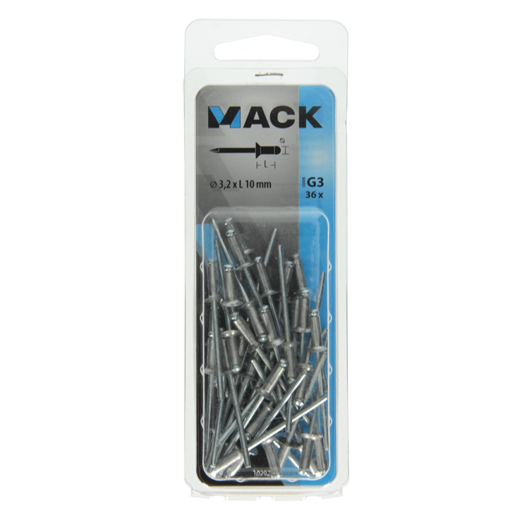Mack 1020295 - 36 blindnieten alu 3,2x10mm | 10 stuks