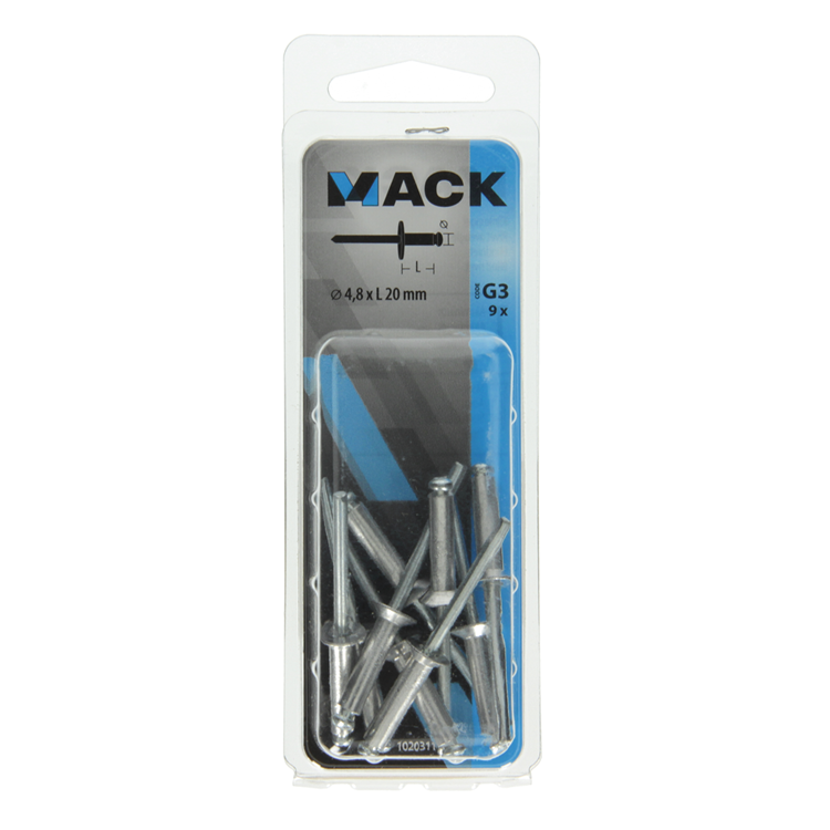 Mack 1020311 - 9 blindnieten alu brede kop 4,8x20mm | 5 stuks