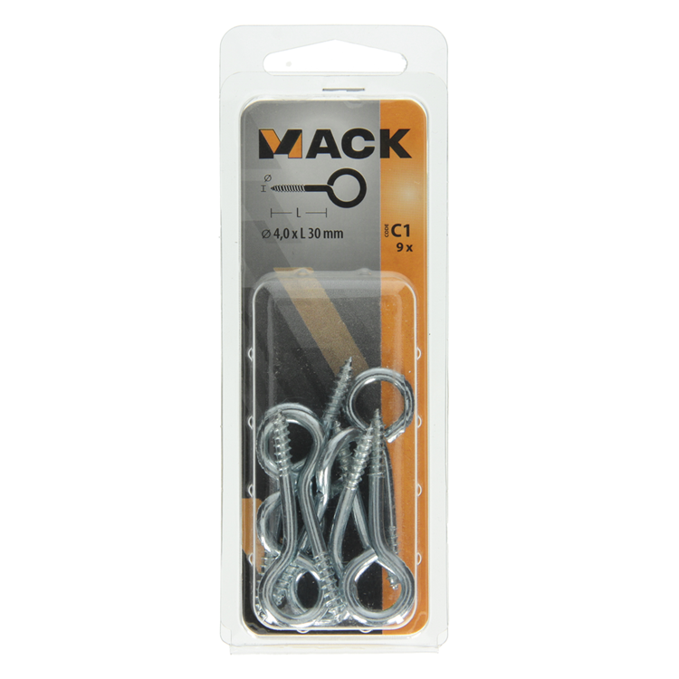 Mack 1017773 - schroefoog staal verzinkt 9 st 4,0 x 30 mm | 10 stuks