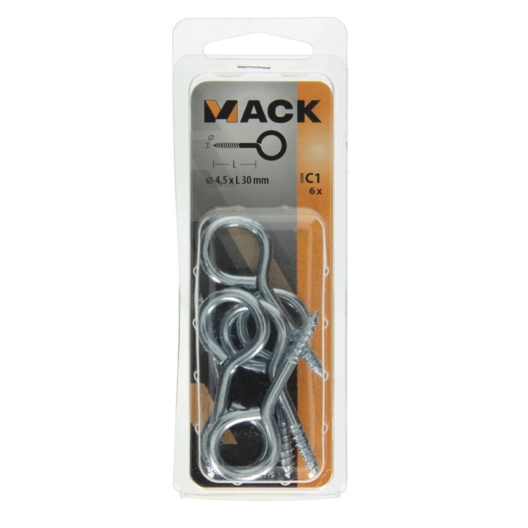 Mack 1017775 - schroefoog staal verzinkt 6 st 4,5 x 30 mm | 10 stuks
