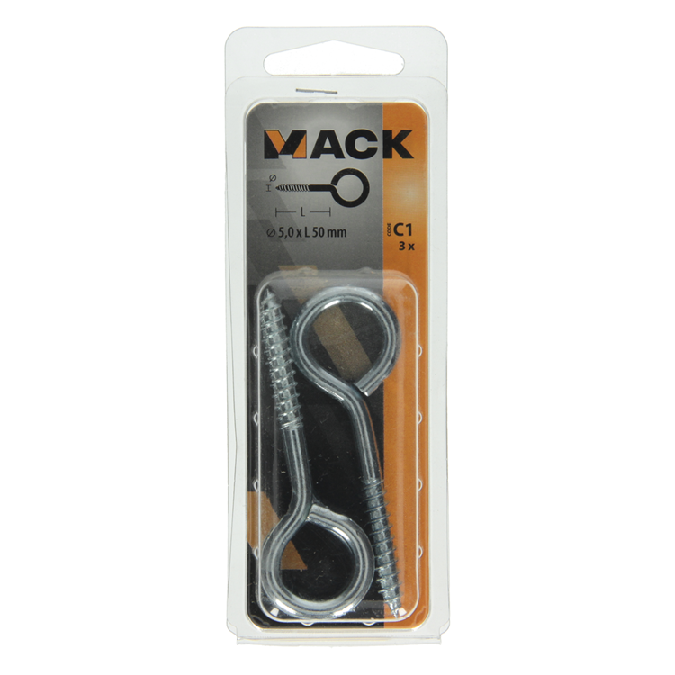 Mack 1017778 - schroefoog staal verzinkt 3 st 5,0 x 50 mm | 10 stuks