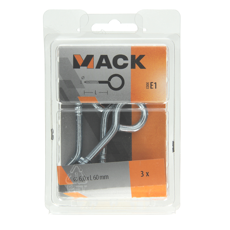 Mack 1017780 - schroefoog staal verzinkt 3 st 6,0 x 60 mm | 5 stuks