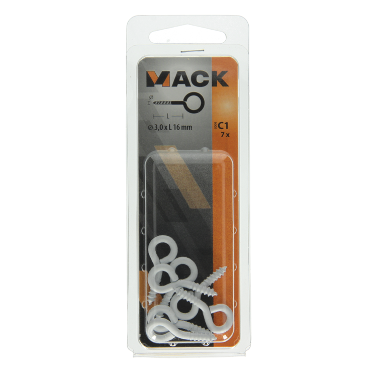 Mack 1017784 - schroefoog staal wit 7 st 3,0 x 16 mm | 10 stuks