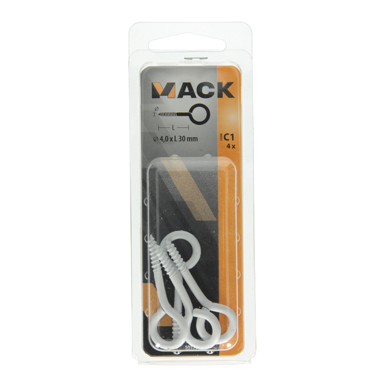 Mack 1017786 - schroefoog staal wit 4 st 4,0 x 30 mm | 10 stuks