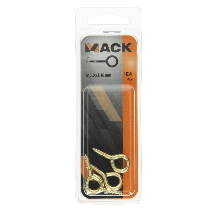 Mack 1019693 - schroefoog messing 4 st 3,0 x 16mm | 10 stuks
