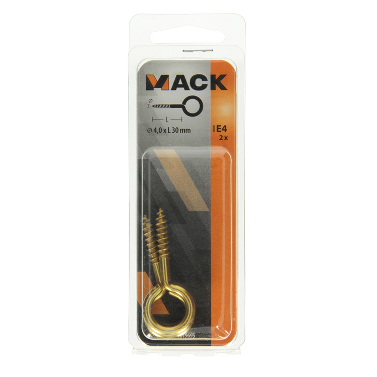 Mack 1019695 - schroefoog messing 2 st 4,0 x 30mm | 10 stuks