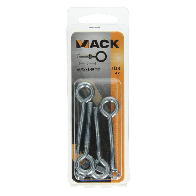 Mack 1017790 - schroefoog metrisch + moer verzinkt 4 st m5 x 40 mm | 10 stuks