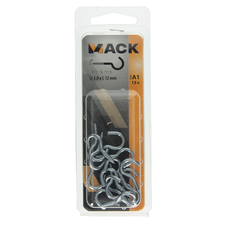 Mack 1017796 - schroefhaak staal verzinkt 15 st 3,0 x 12 mm | 10 stuks