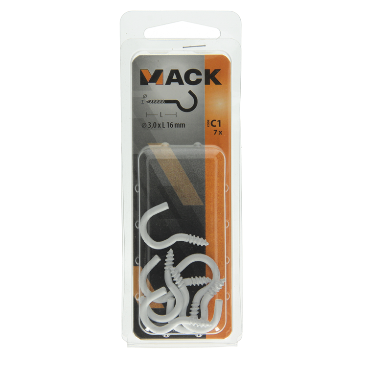 Mack 1017806 - schroefhaak staal wit 7 st 3,0 x 16 mm | 10 stuks