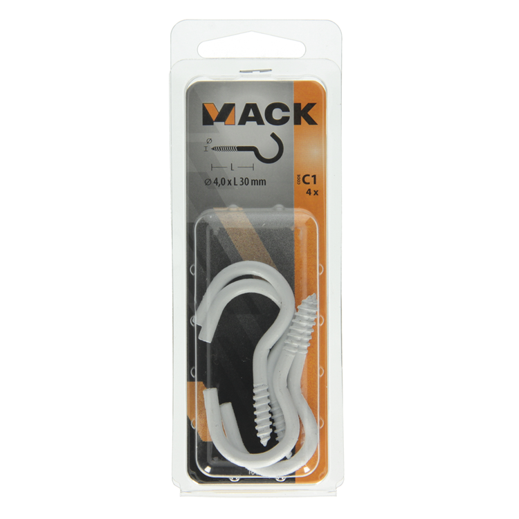 Mack 1017808 - schroefhaak staal wit 4 st 4,0 x 30 mm | 10 stuks