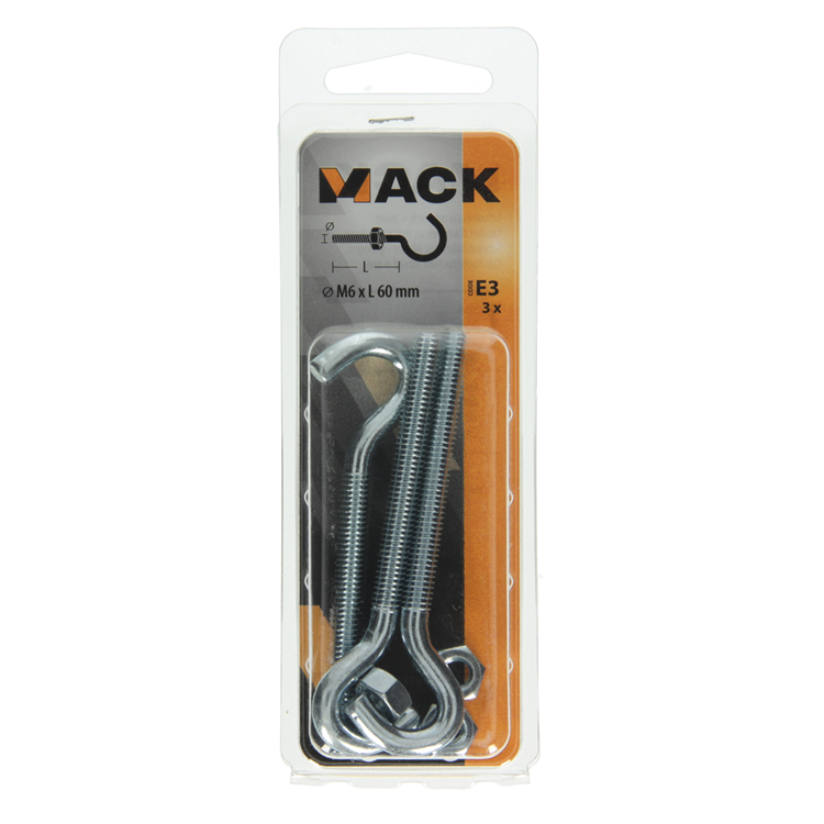 Mack 1017811 - schroefhaak metrisch + moer verzinkt 3st m6 x 60 mm | 10 stuks