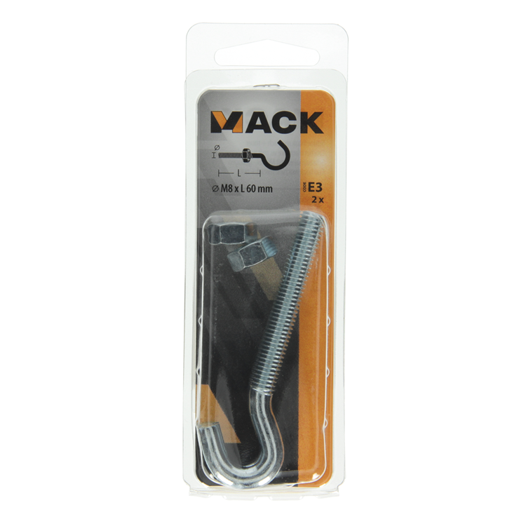 Mack 1017812 - schroefhaak metrisch + moer verzinkt 2st m8 x 60 mm | 10 stuks