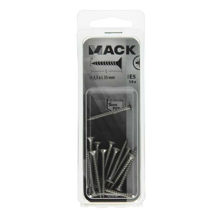 Mack 1019736 - spaanplaatschroef vz kop rvs 14 st 3,5 x 35 mm | 10 stuks