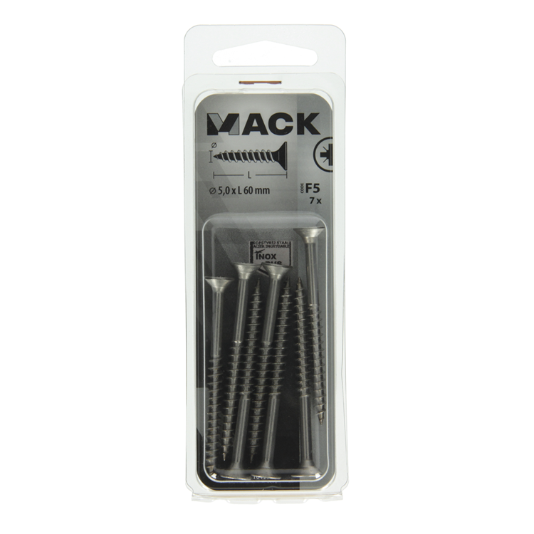 Mack 1019756 - spaanplaatschroef vz kop rvs 7 st 5,0 x 60 mm | 10 stuks