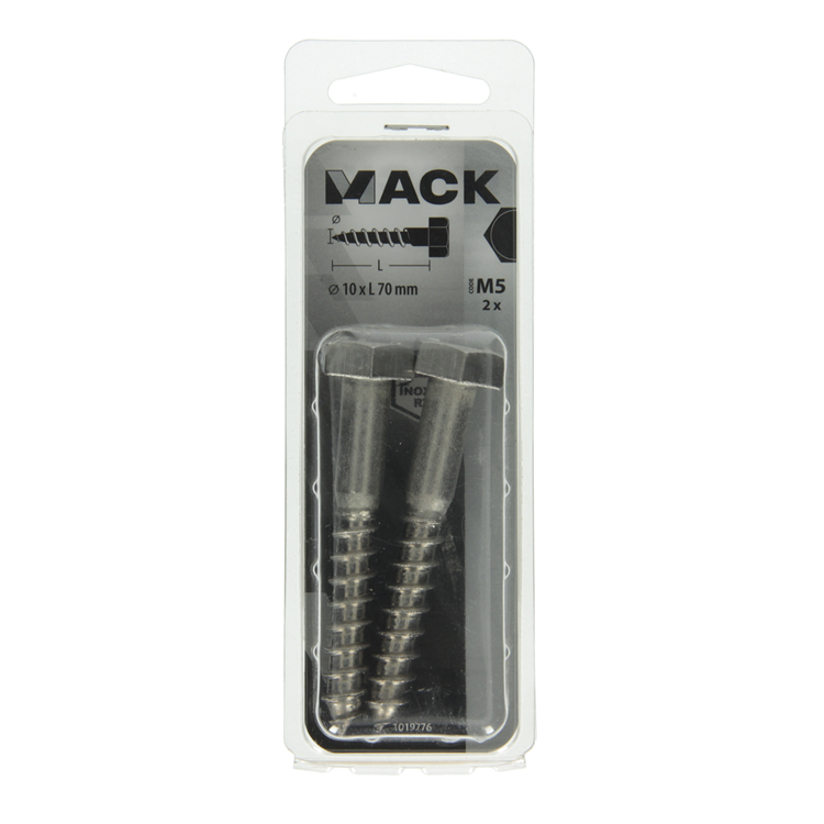 Mack 1019776 - houtdraadbout roestvrijstaal 2st 10 x 70 mm | 10 stuks