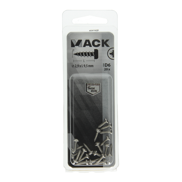 Mack 1019778 - zelftappende schroef cyl.kop a2 20 st 2,9 x 9,5 mm | 10 stuks