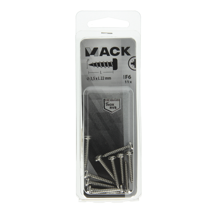 Mack 1019783 - zelftappende schroef cyl.kop a2 11 st 3,5 x 22 mm | 10 stuks