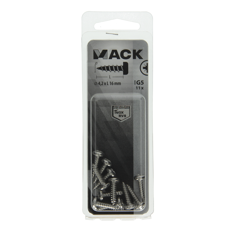Mack 1019789 - zelftappende schroef cyl.kop a2 11 st 4,2 x 16 mm | 10 stuks