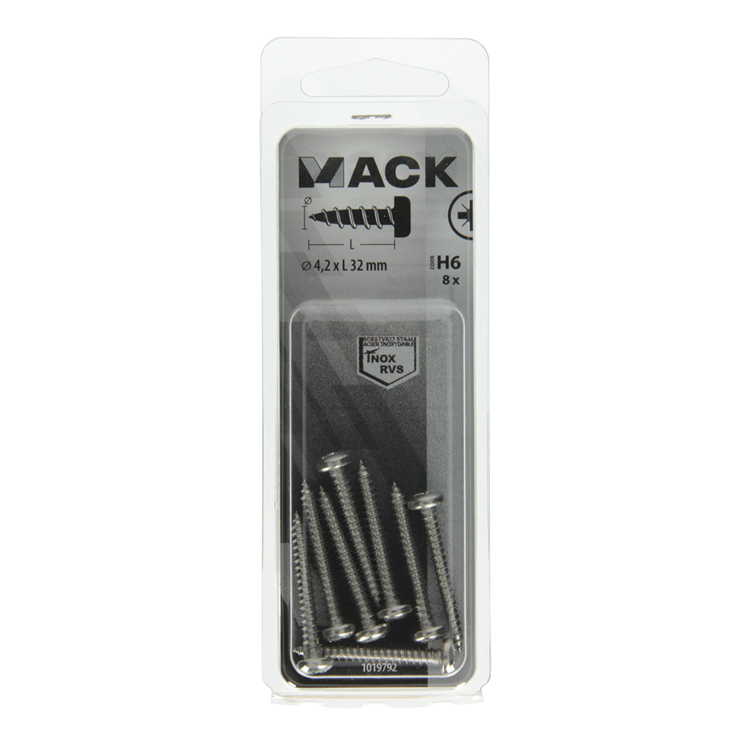 Mack 1019792 - zelftappende schroef cyl.kop a2 8 st 4,2 x 32 mm | 10 stuks